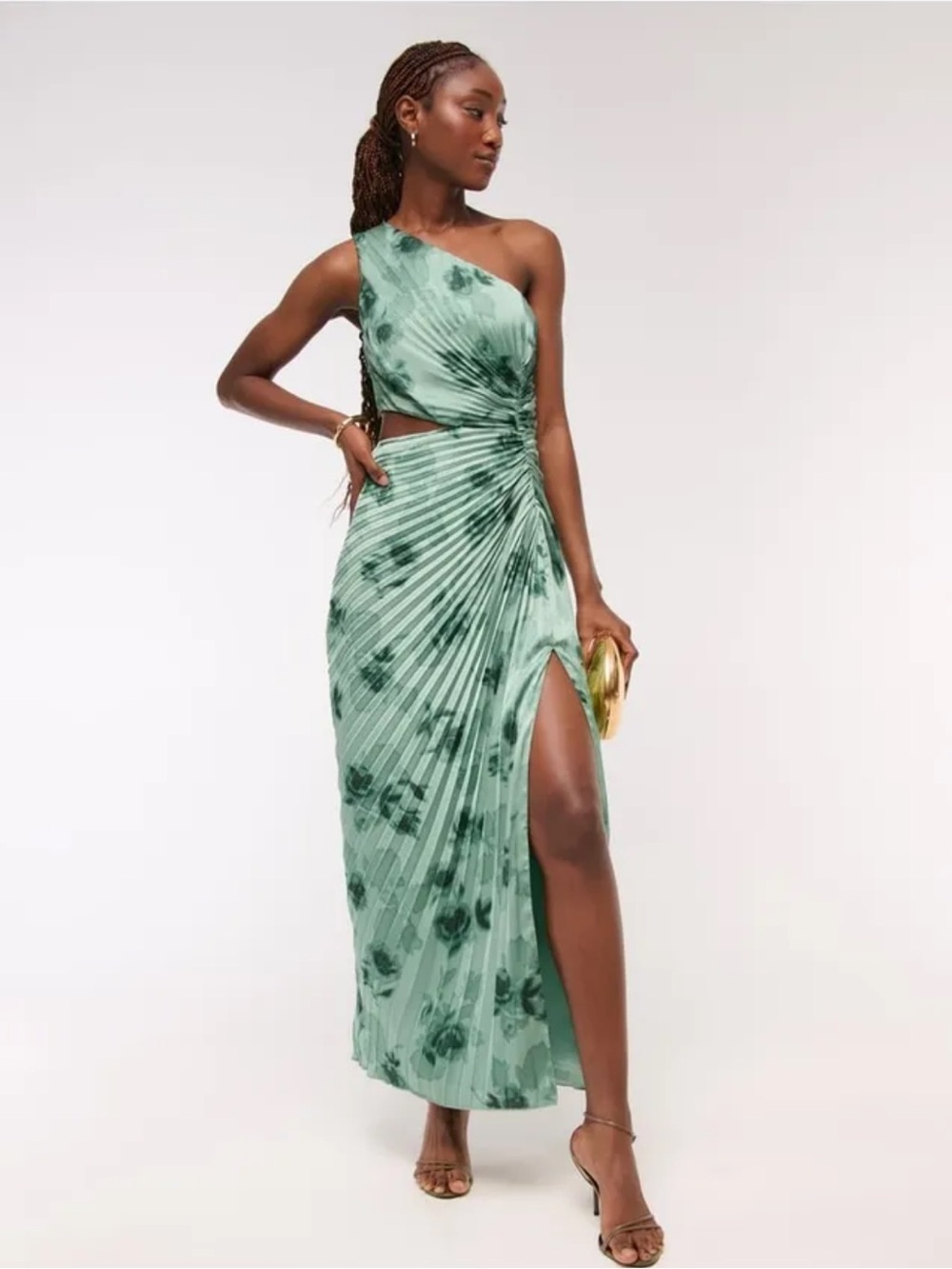 NWT Abercrombie & Fitch Giselle Pleated One-Shoulder Maxi Dress Petite -Sz XSP - Picture 2 of 11
